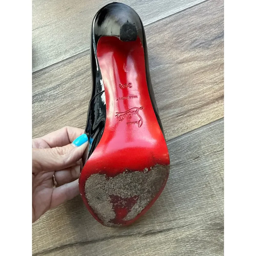 Christian Louboutin Very Prive 120 Black Patent Peep Toe Pumps 36.5